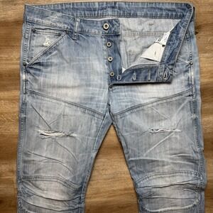 G Star RAW Jeans Men 36x34 Blue 5620 3D Low Tapered Double Knee Thrashed Grunge